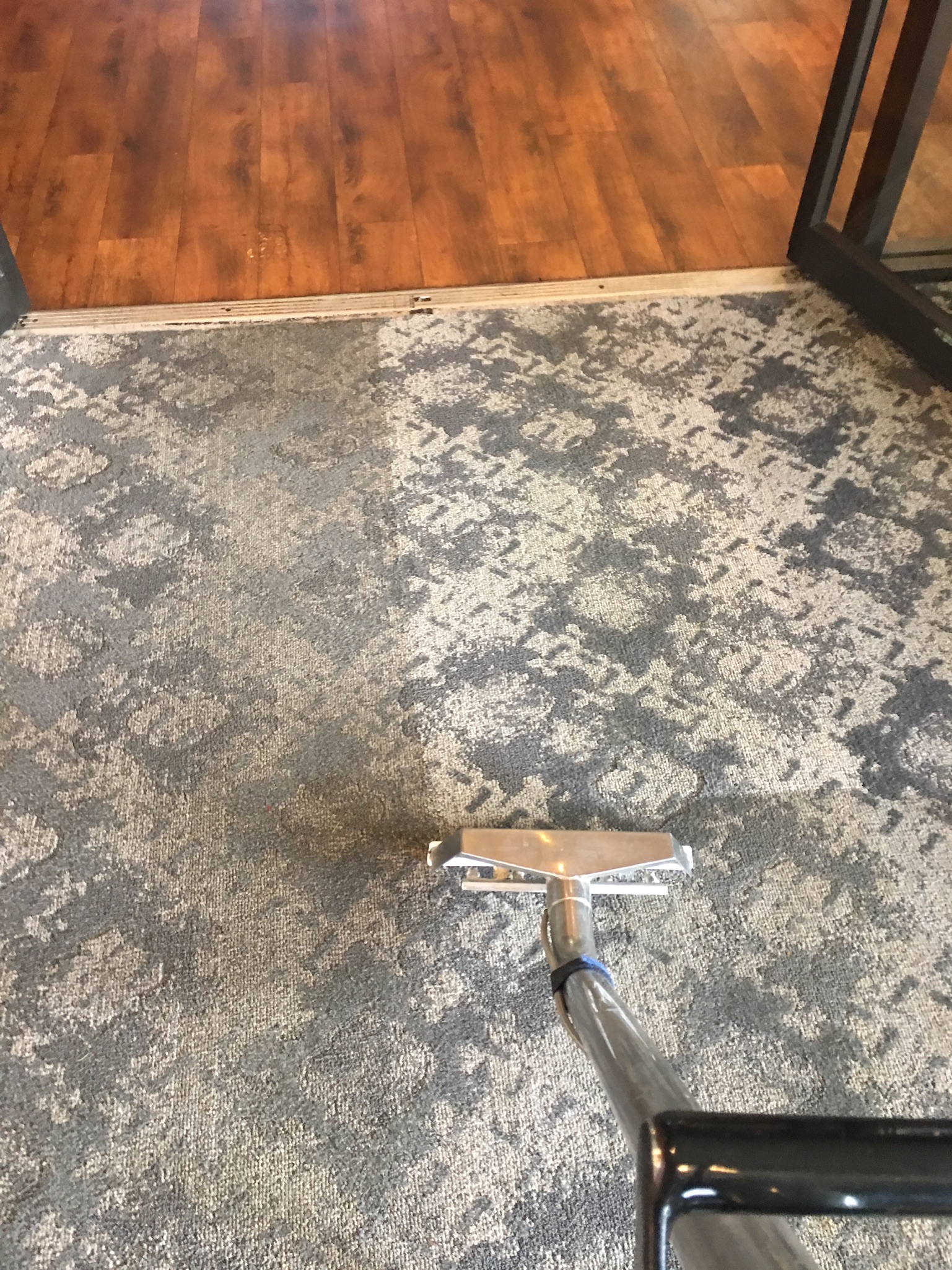 Commercial gray pattern carpet mid-clean