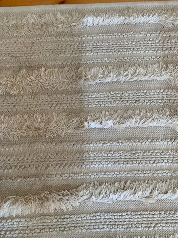 Fringed area rug half cleaned