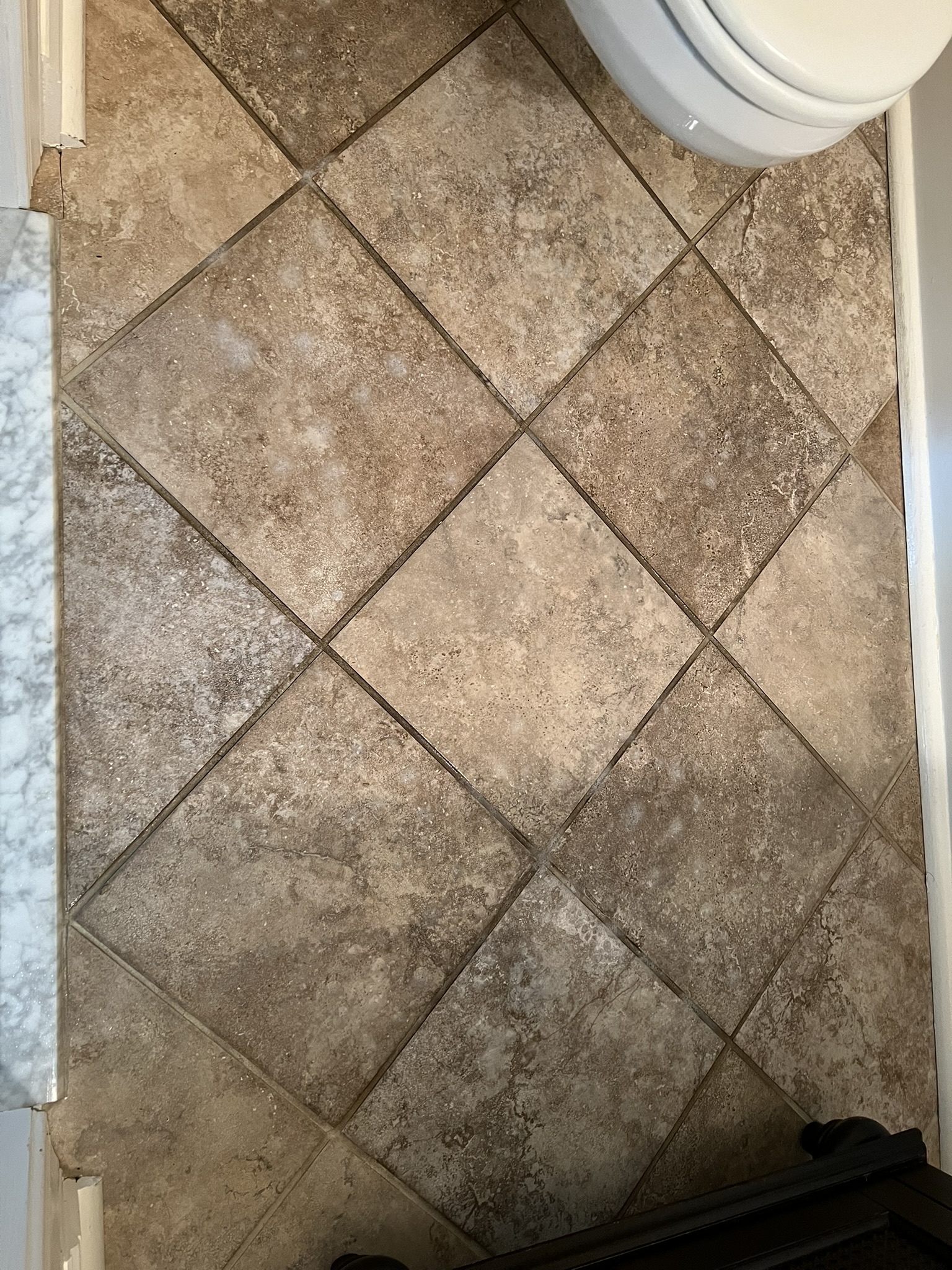 Bathroom tile with dirty grout before cleaning